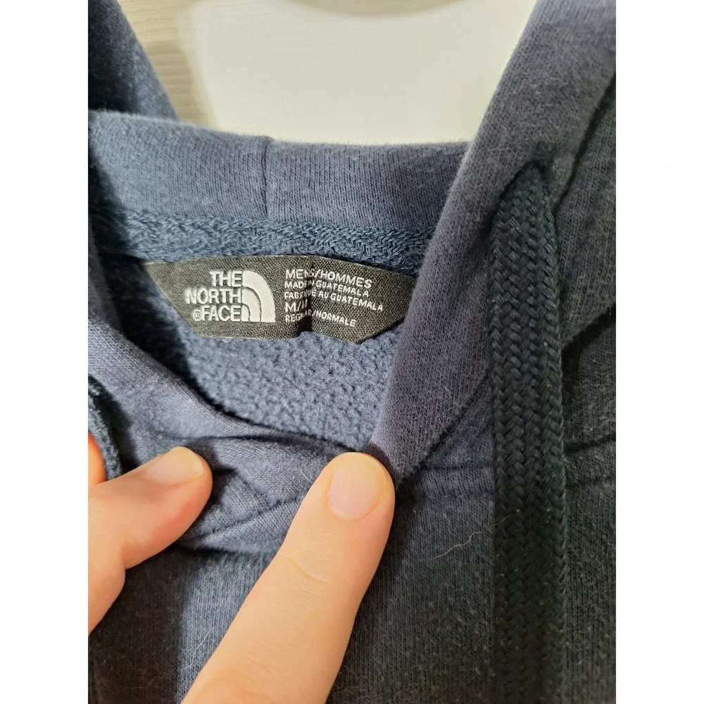 The North Face Mens Hoodie Gray Blue Logo Pullover Hooded Sweatshirt Size Medium